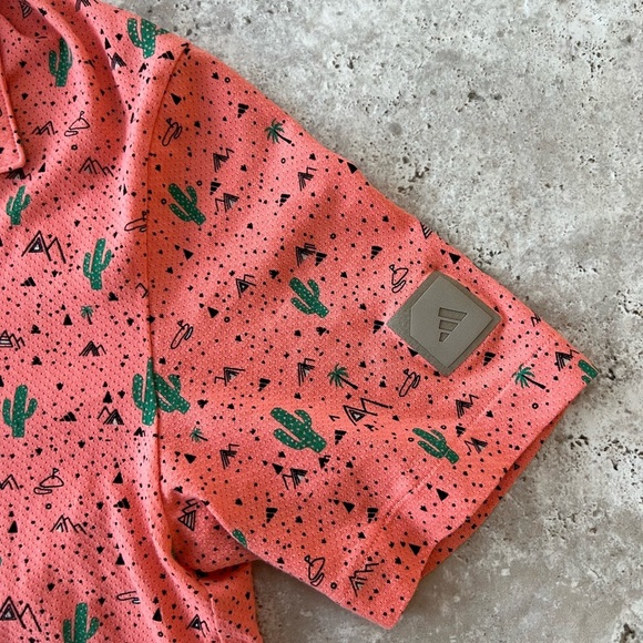 Adidas Adicross Golf Desert Button Up Short Sleeve Shirt in Coral Fusion, size S - Picture 6 of 11